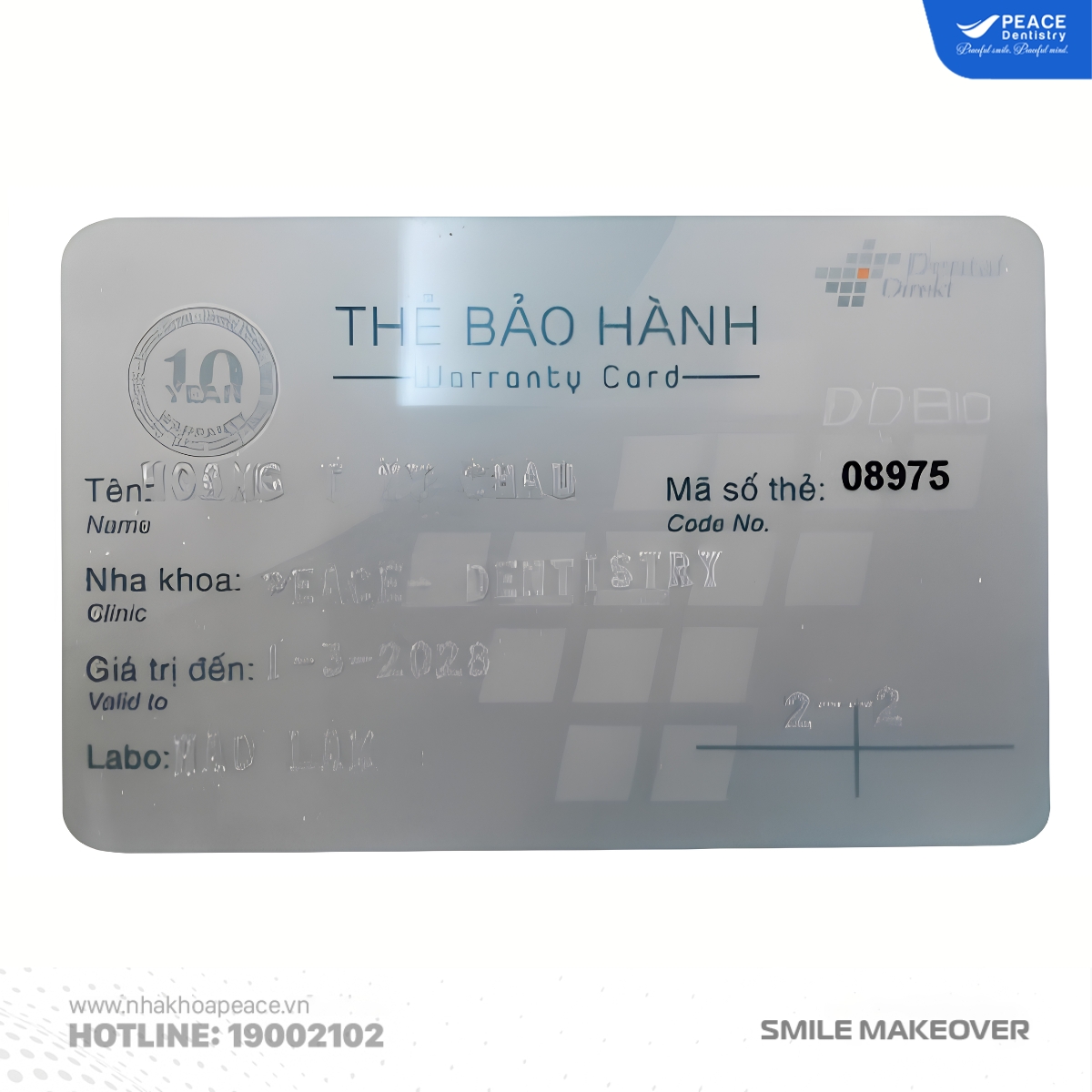 thẻ bảo hành răng sứ chính hãng